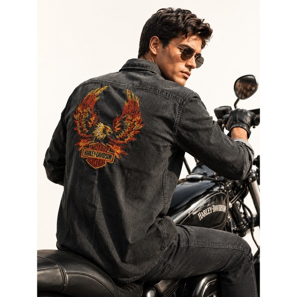 Harley-Davidson Other - Vintage Harley Davidson Heavy Button Down Shirt Size 2XL Eagle Shirt Black